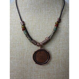 Chicos Tribal Look Copper Pendant Necklace With Beaded Accents & Adjustable Cord